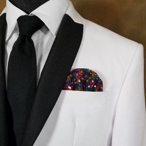 New! Men's Sequin Pre-Folded Pocket Square Insert - Iridescent Multi-Color